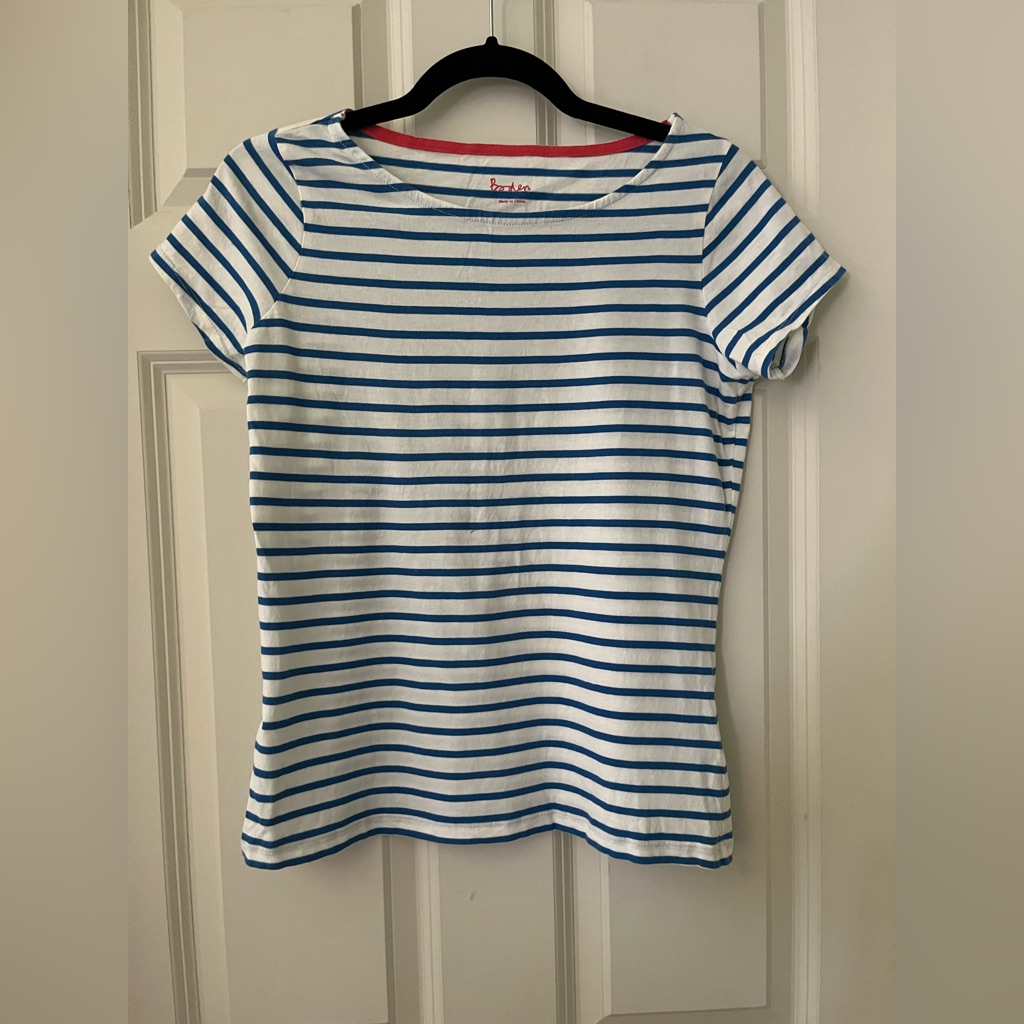 Women’s Boden White & Blue Striped Short Sleeve Cotton Shirt Nautical Summer 6
